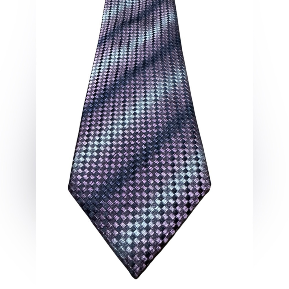 Bruno Marchesi 100% Silk Tie Hand Made Iridescent Purple Geometric - Picture 8 of 8